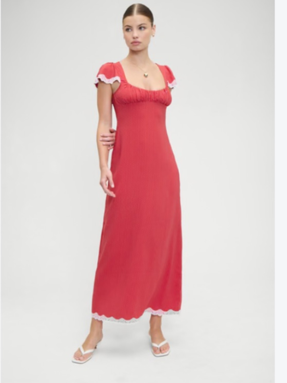 wild fable Coral Red Midi Dress with White Scallop Trim